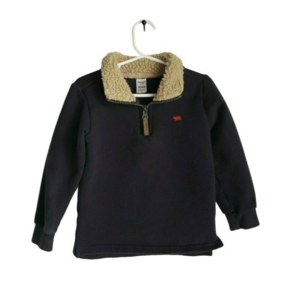 Carter's Black Quarter-Zip Sweatshirt Sherpa Collar Size 4/4A